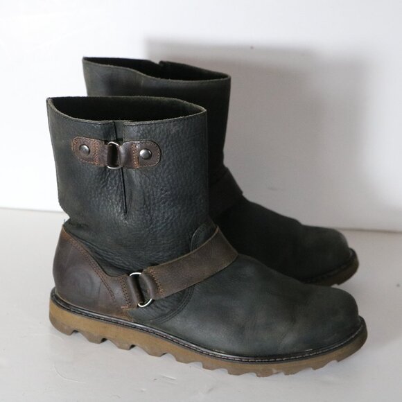 Sorel Scotia Moto Leather Boots Womens 9.5 Black Brown Pull On Waterproof Ankle - Picture 1 of 9